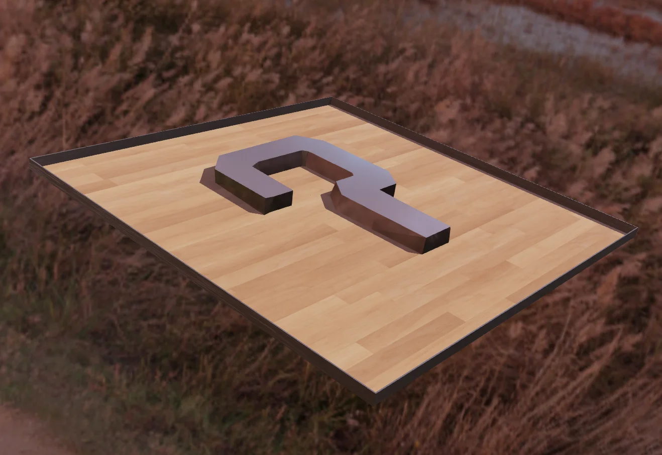 3D render of the question-mark-shaped obstacle in the Webots simulation arena